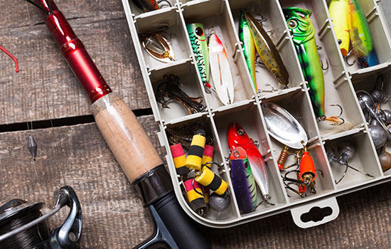 close-up of fishing tackle box